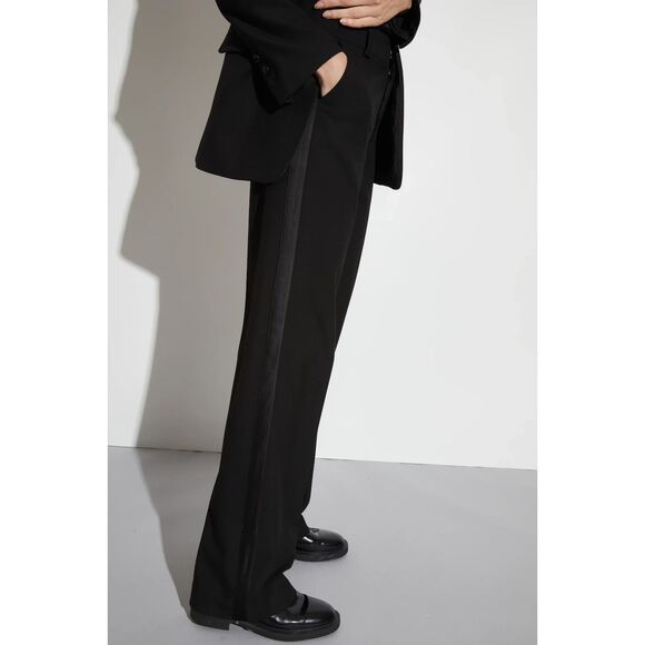 SAINT ART Cait Straight Leg Satin Stripe Tuxedo Pant Black Small - Picture 1 of 7